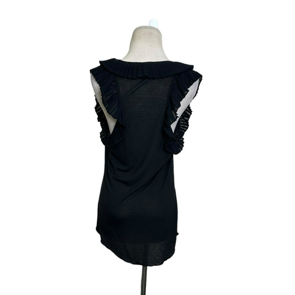 BCBGMaxAzria black ruffled short sleeves blouse size M - Picture 2 of 10